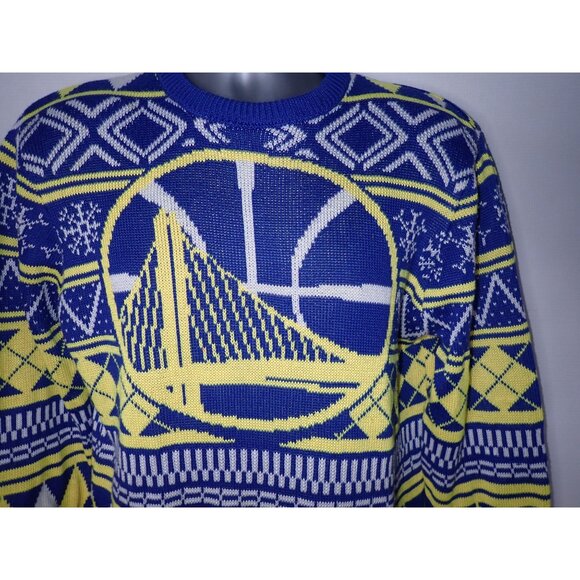 Golden State Warriors Ugly Xmas Sweater Men’s‎ M Knit Plaid Retro Big Logo - Picture 2 of 6